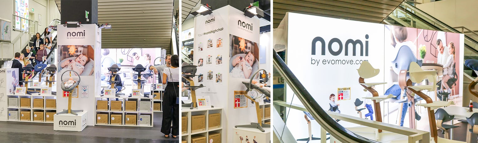 NOMI mit einem LED-Messestand auf der B2B-Messe Kind + Jugend