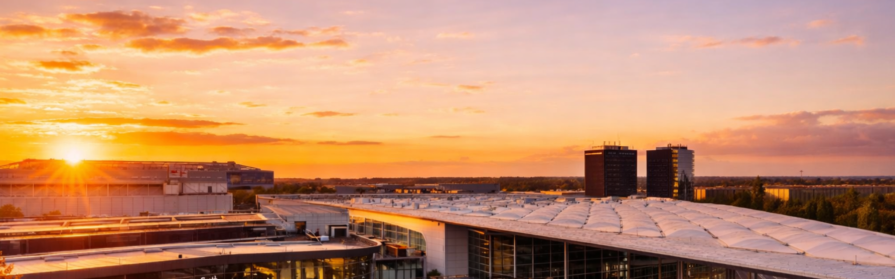 Messe in Düsseldorf an einem Frühlingsabend Messe in Düsseldorf an einem Frühlingsabend