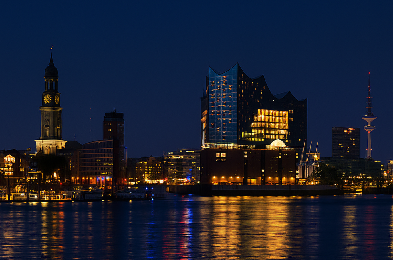 Skyline Hamburg bei Nacht
