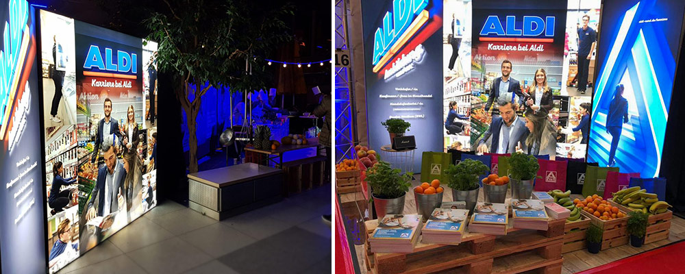ALDI Nord Messestand mit LUMIN8 LED Messestand Elementen