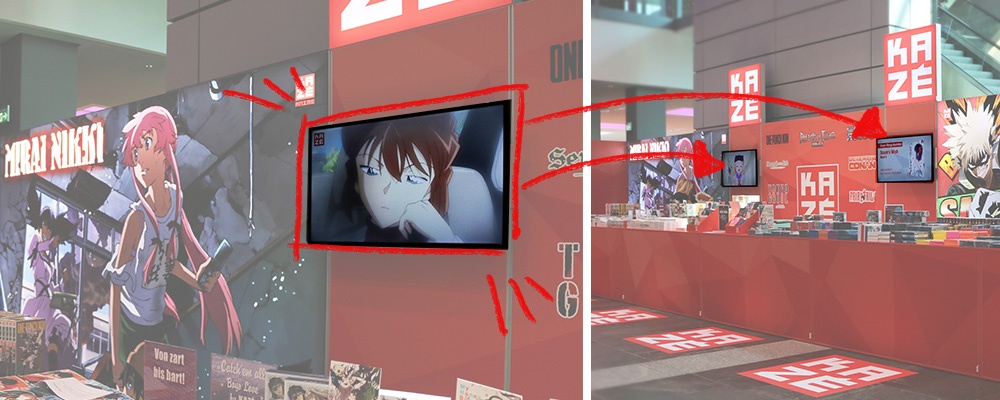 Die TV Module sind perfekt im LED-Messestand integriert