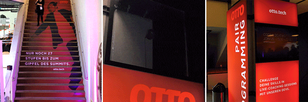 Hologramm, Treppenbeklebung und Live-Coding am Messestand von OTTO