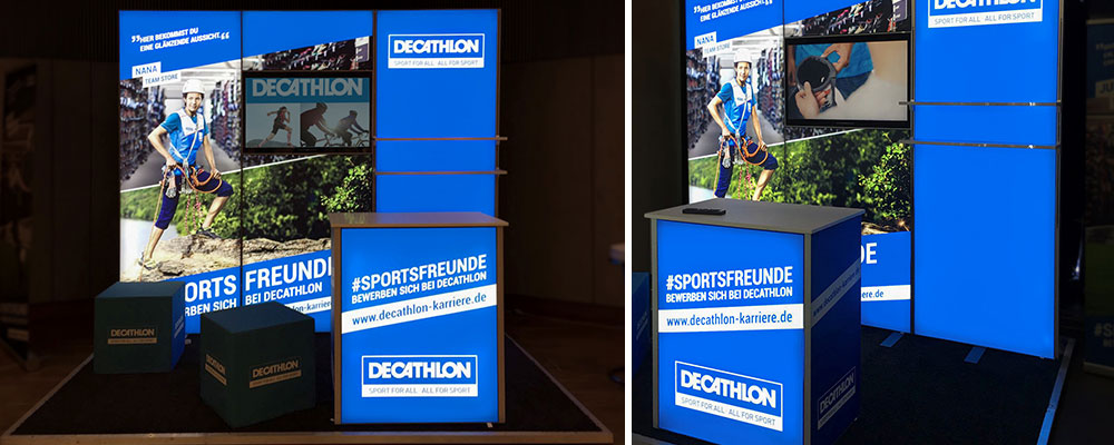 Decathlon weiß mit einem kleinen Messestand, weit unter 12qm, zu überzeugen