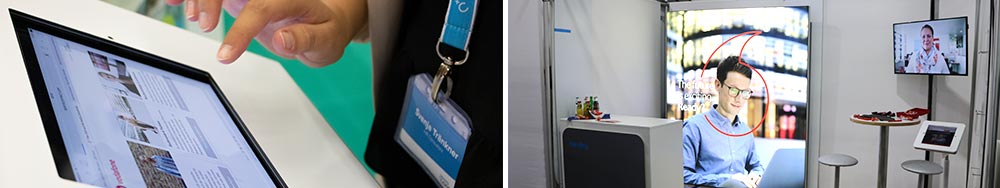 Digitaler Content über TVs und Tablets ersetzt viel Papierkram und Flyer am Messestand