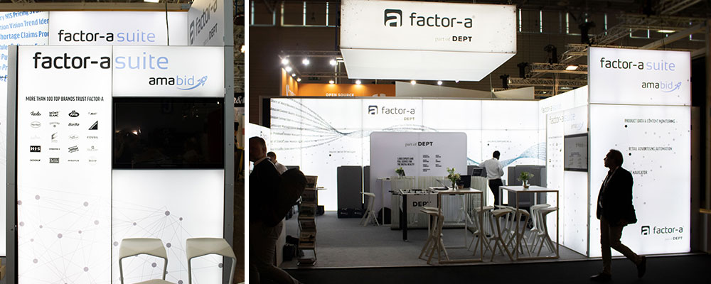 Das TV Modul fügt sich perfekt in den LED-Messestand ein