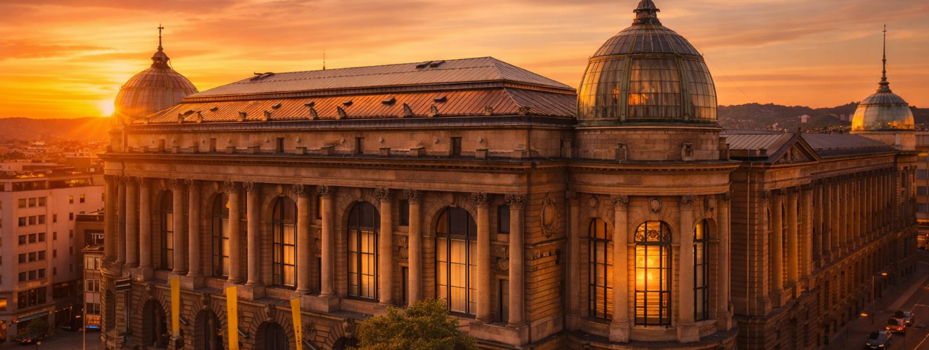 Haus der Wirtschaft in Stuttgart bei Sonnenuntergang Haus der Wirtschaft in Stuttgart bei Sonnenuntergang