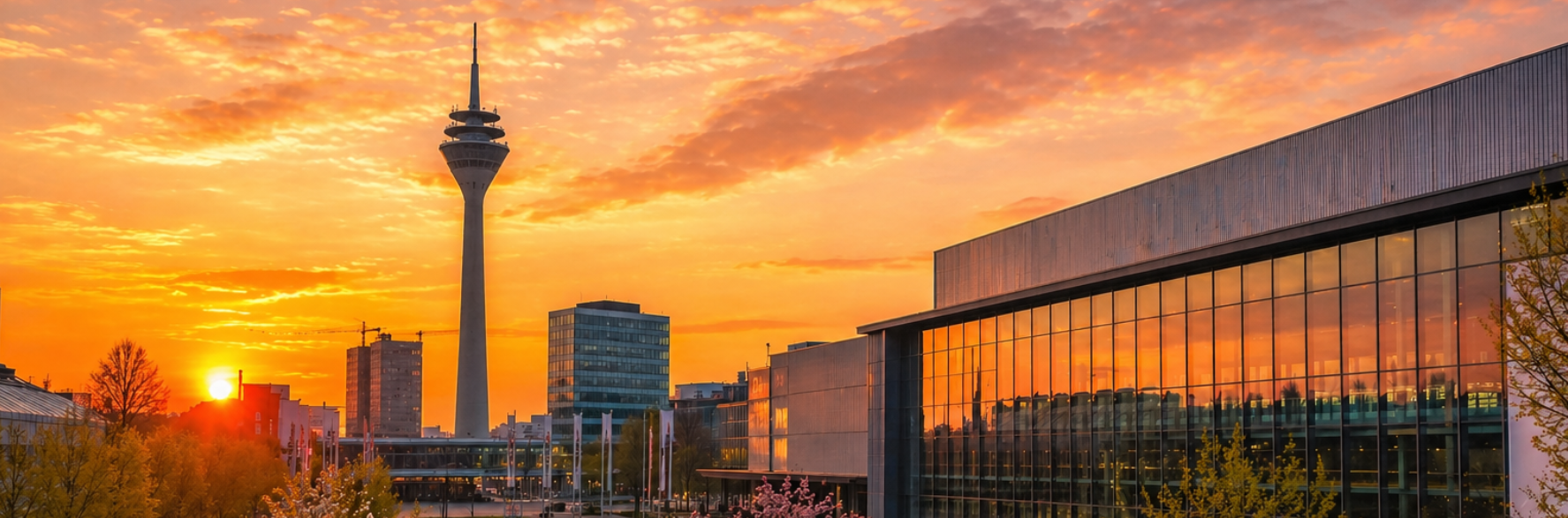 Messe Düsseldorf bei Sonnenaufgang