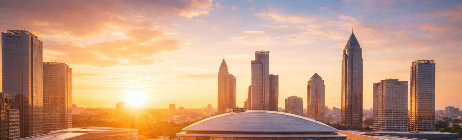 Messe Frankfurt in Frankfurt am Main bei Sonnenaufgang
