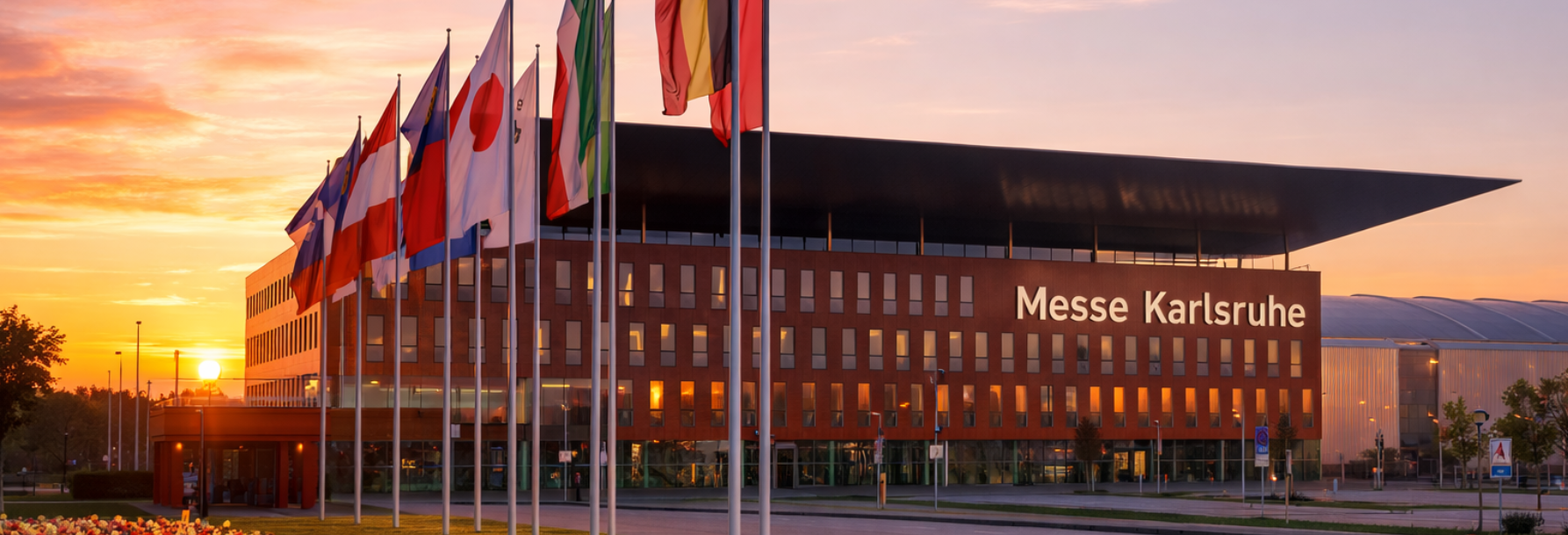 Messe Karlsruhe an einem Frühlingsabend Messe Karlsruhe an einem Frühlingsabend
