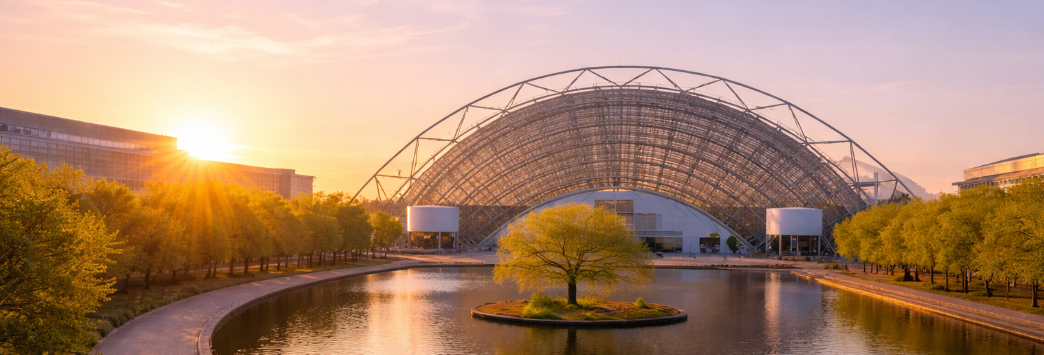 Messe in Leipzig an einem Frühlingmorgen